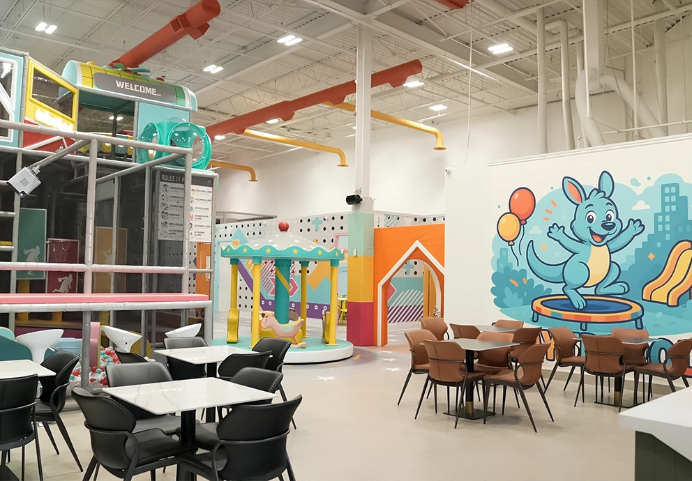 Playtropolis Indoor Playground Play Area – Kids Activities in Woodbridge & Vaughan Kids playing in colorful indoor playground play area at Playtropolis in Woodbridge near Vaughan